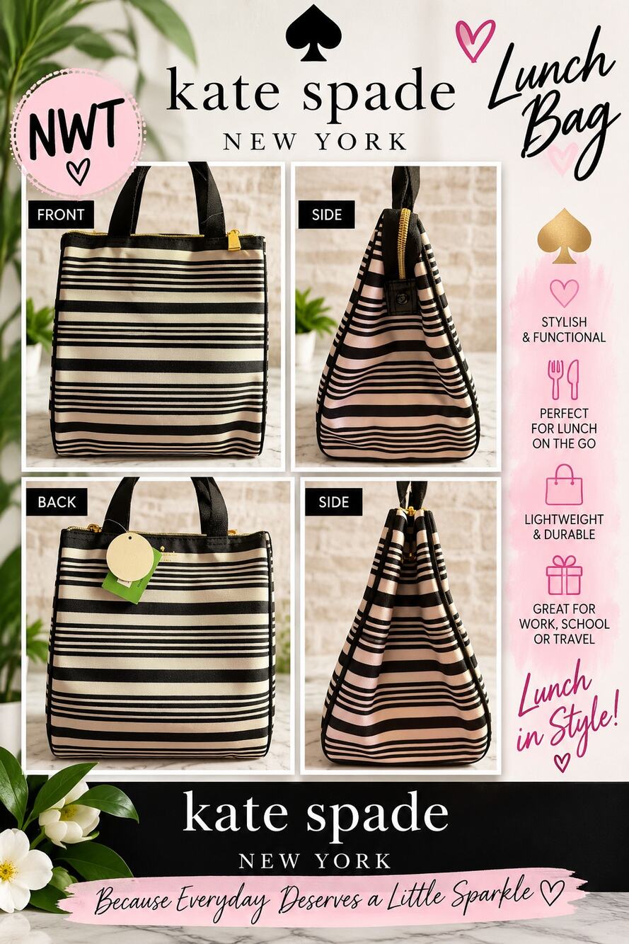 Kate Spade Black and White Striped Insulated Lunch Tote NWT